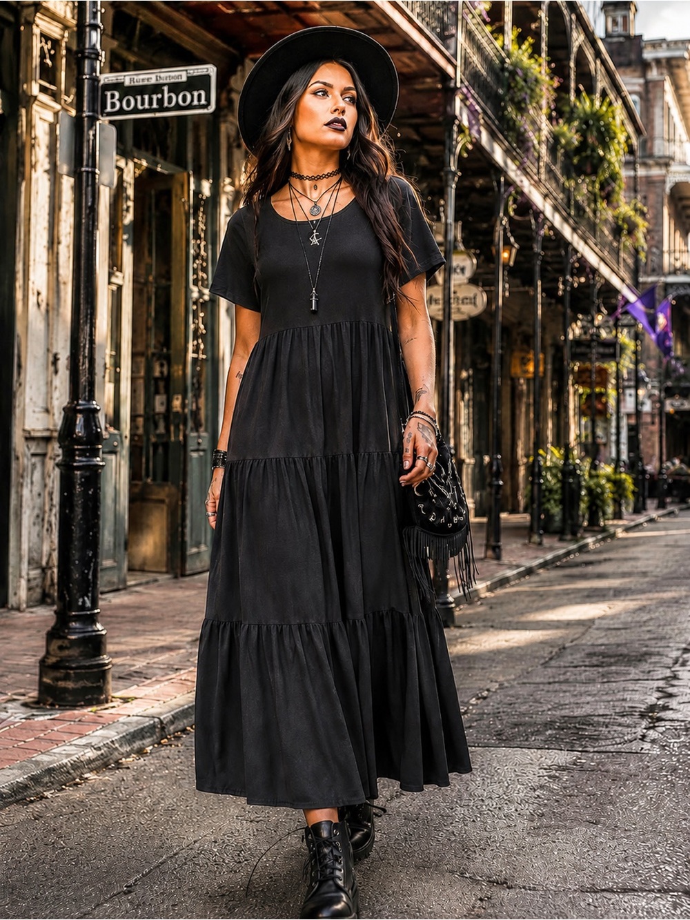 Zenana Black Tiered Dress Short Sleeve Sizes M, L & XL NWOT coven witchy vibes
